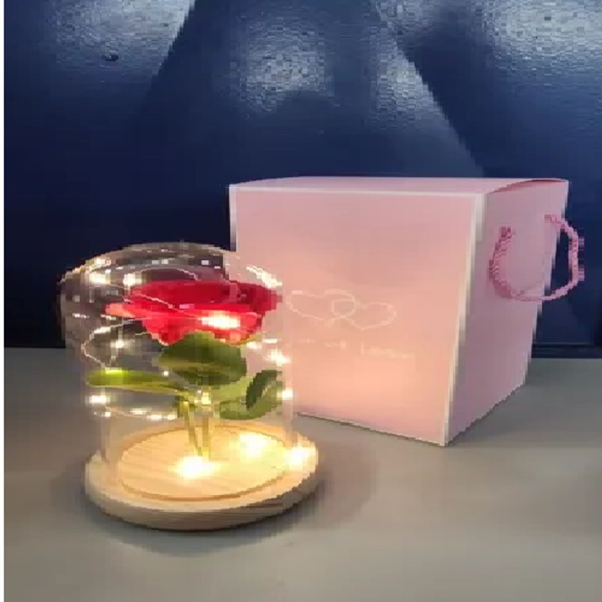 GENERICO - Cúpula Cristal LED con Rosa Roja Bella y Bestia