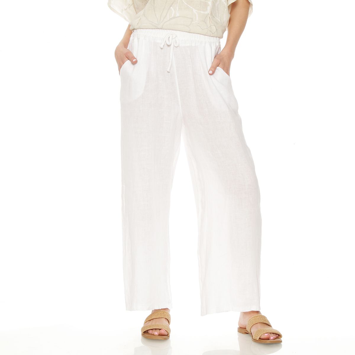 WADOS - PATALON LINO WIDE LEG TIRO ALTO PRETINA ELASTICADA CON BOLSILLO