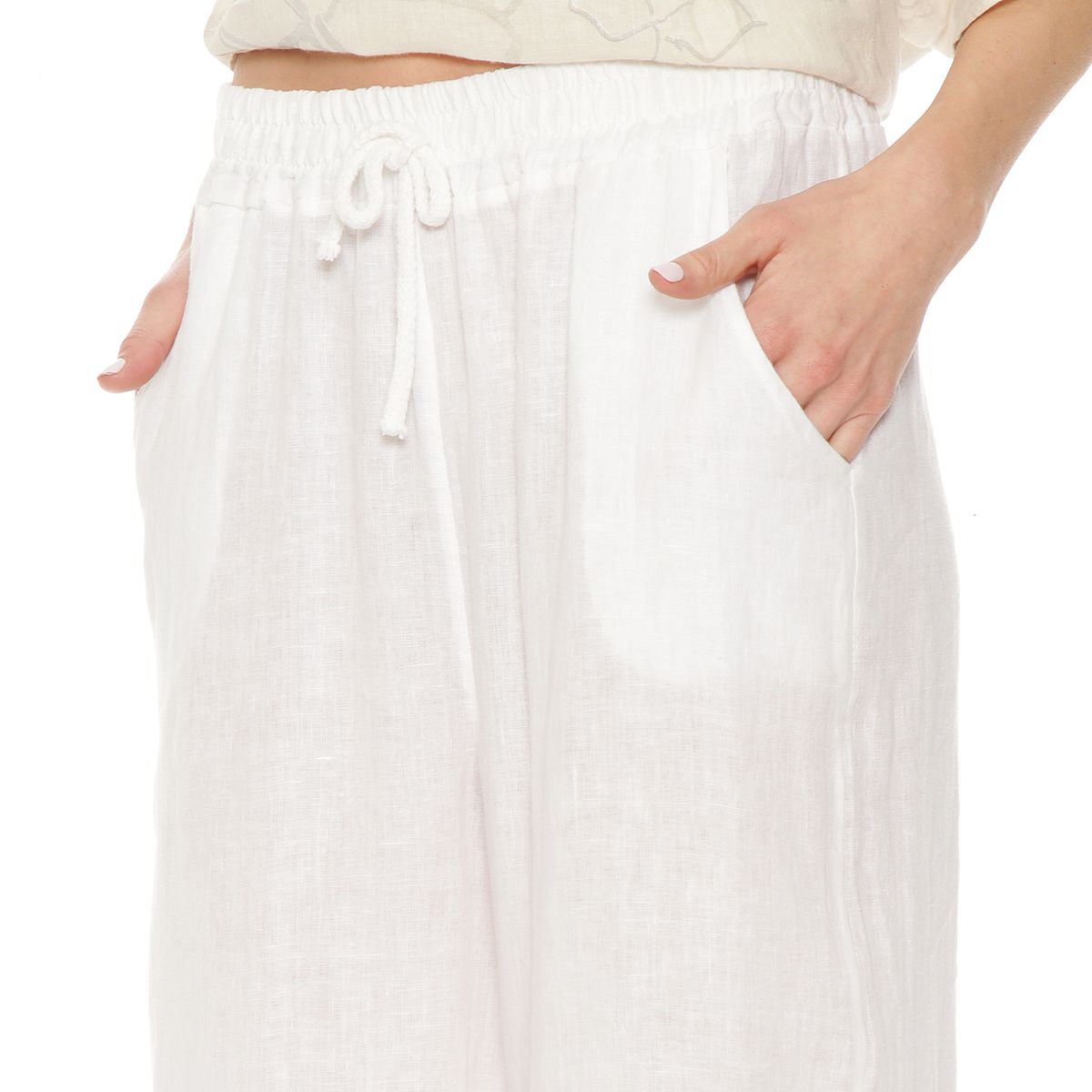 WADOS - PATALON LINO WIDE LEG TIRO ALTO PRETINA ELASTICADA CON BOLSILLO