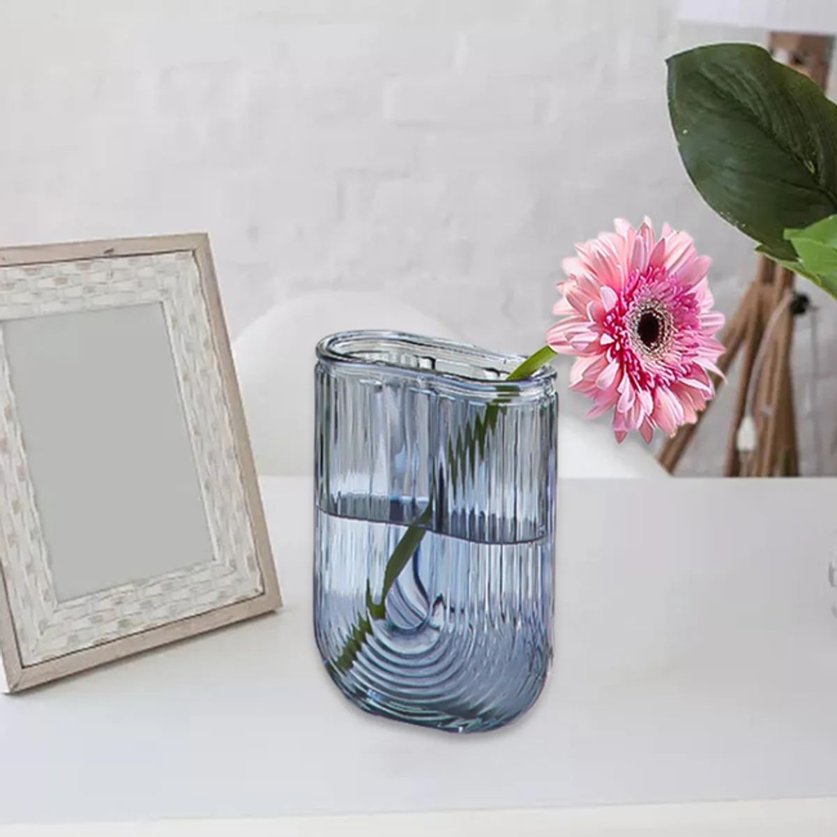 GENERICO - Florero Jarrón Decorativo Vidrio Líneas Rectangular 18 cm