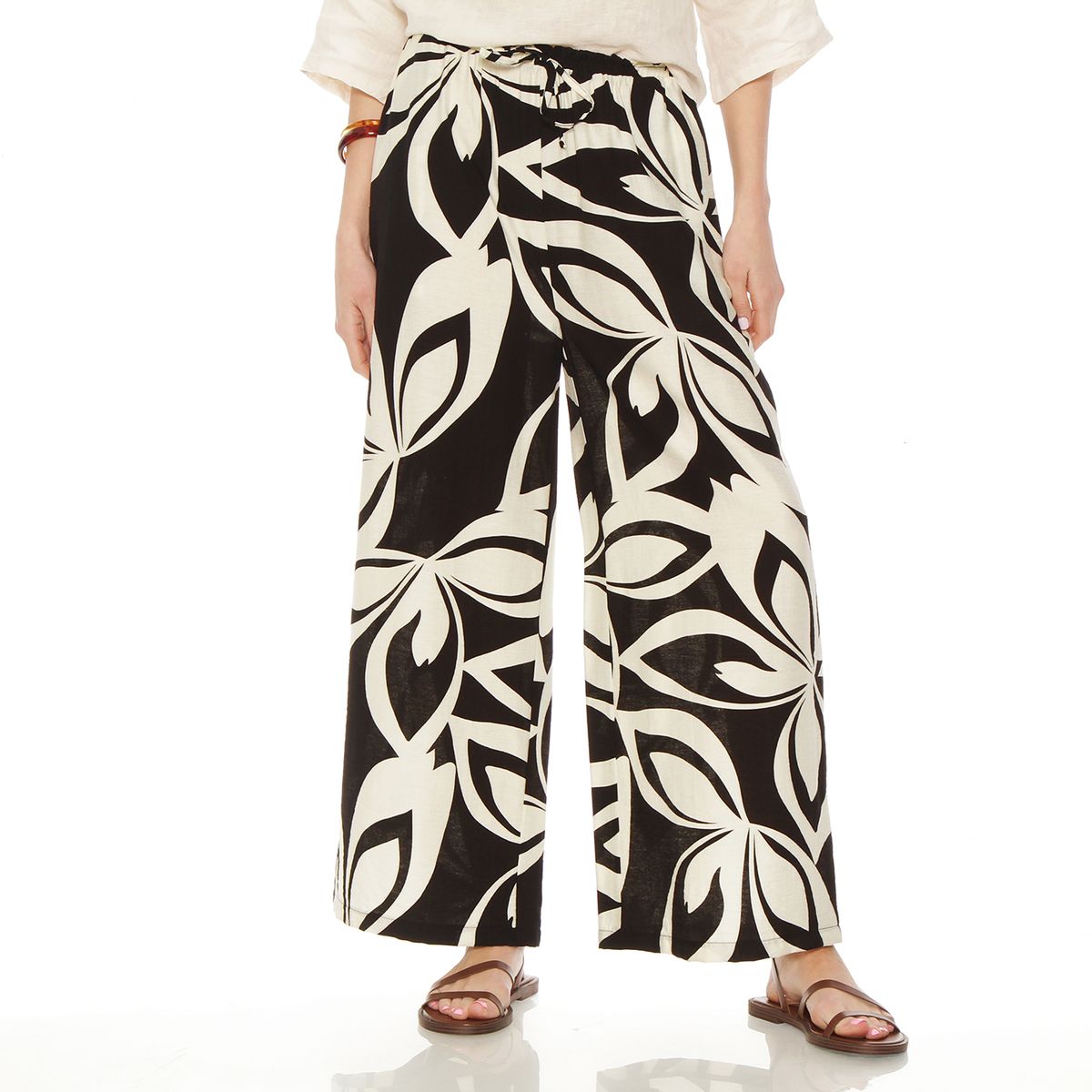 WADOS - PANTALON ESTAMPADO WIDE LEG TIRO ALTO PRETINA AJUSTADA