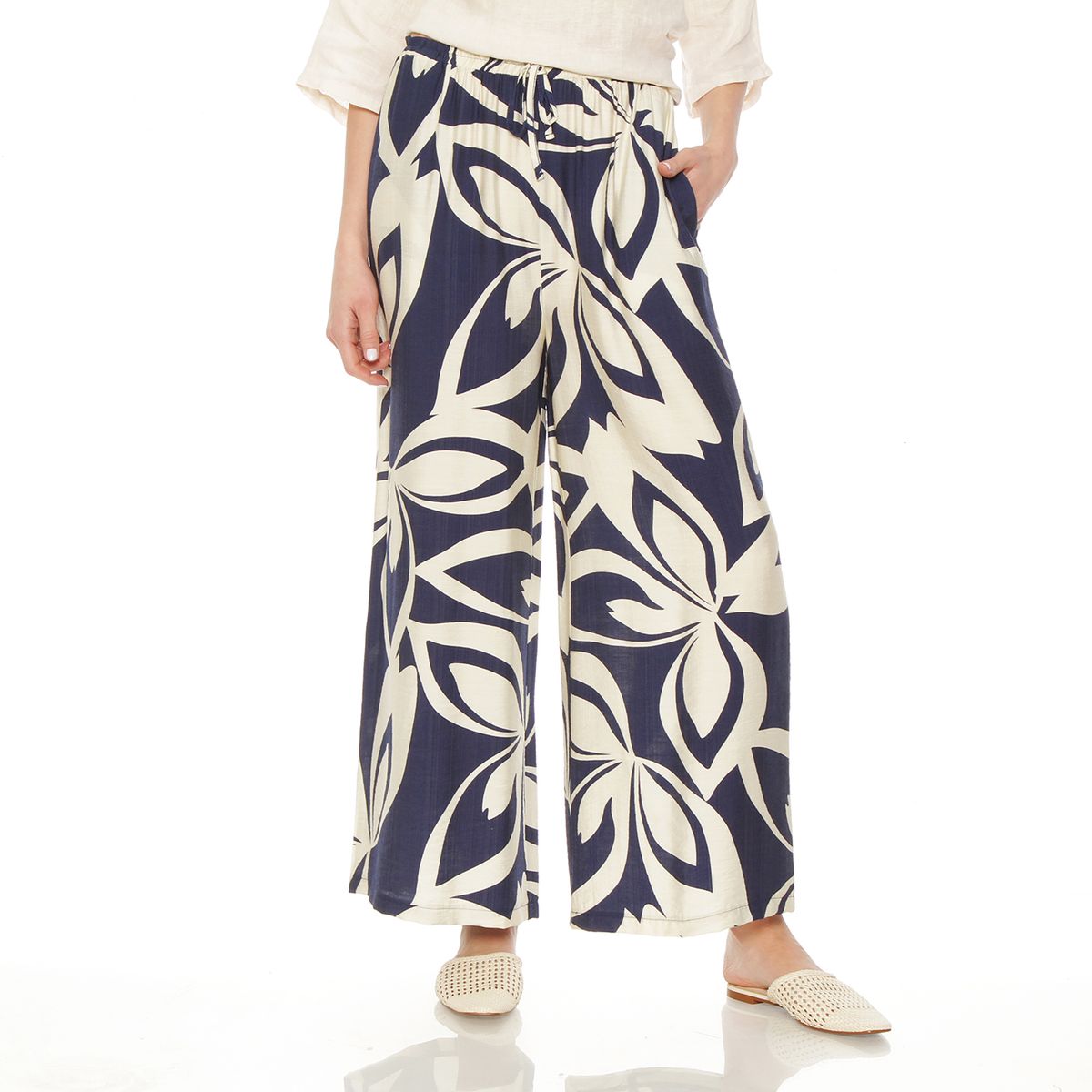 WADOS - PANTALON ESTAMPADO WIDE LEG TIRO ALTO PRETINA AJUSTADA
