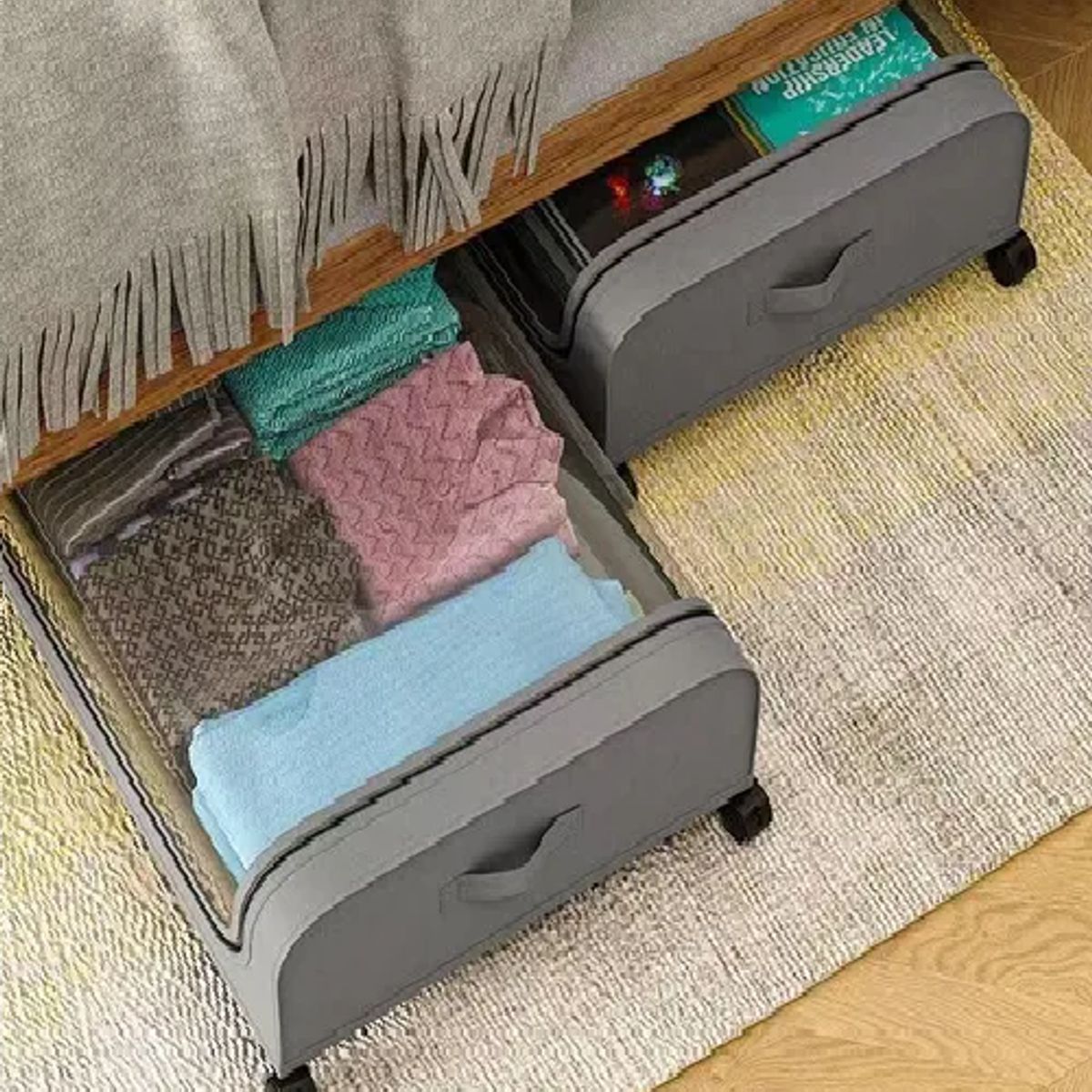 GENERICO - Pack 2 Cajas Almacenamiento para Debajo de la Cama con Ruedas