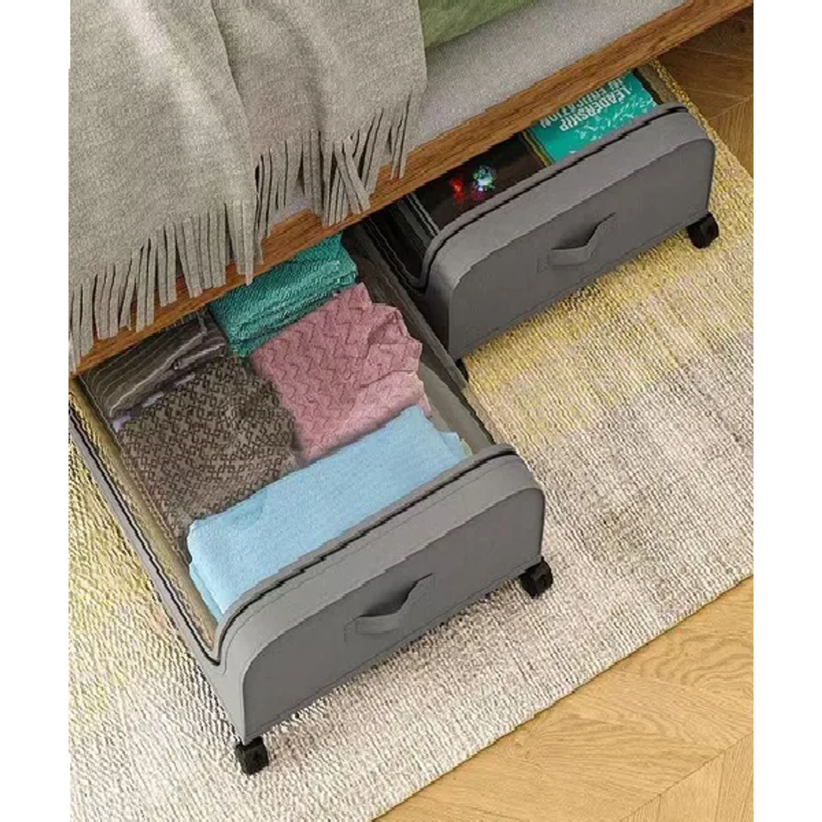 GENERICO - Pack 2 Cajas Almacenamiento para Debajo de la Cama con Ruedas