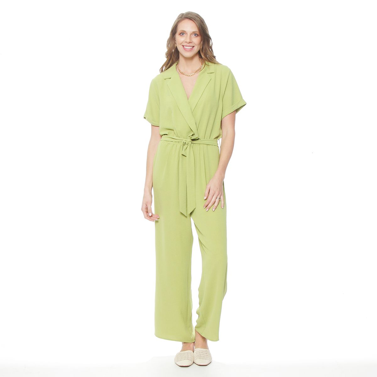 WADOS - ENTERITO MANGA CORTA ESCOTE V CON CUELLO Y LAZO EN CINTURA