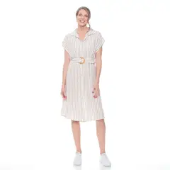 WADOS - VESTIDO MANGA CORTA LISTADO CON LAZO EN LA CINTURA