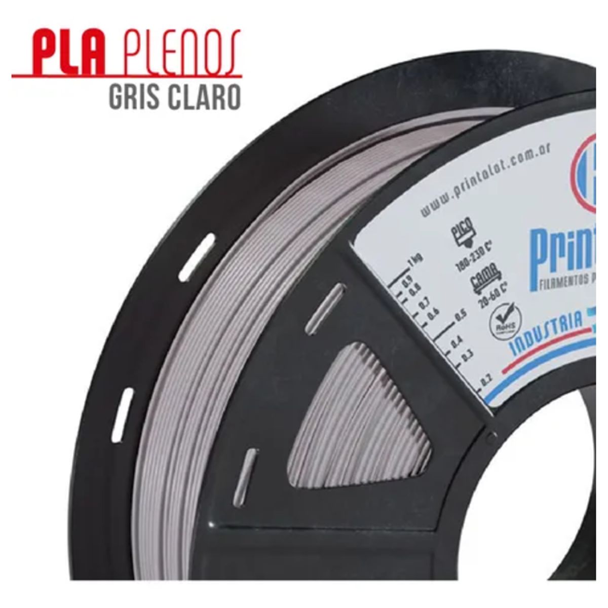 GENERICO - Filamento 3D PLA Printalot 175 mm 1 kg Gris Claro