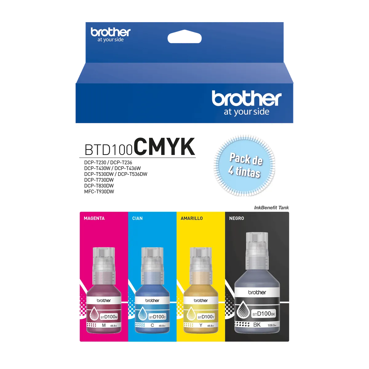 BROTHER - Brother Pack 4 Botellas BTD100CMYK Ultra Rendimiento
