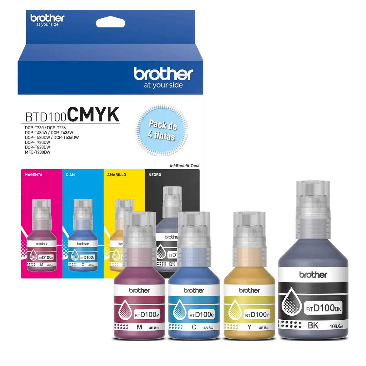 BROTHER - Brother Pack 4 Botellas BTD100CMYK Ultra Rendimiento
