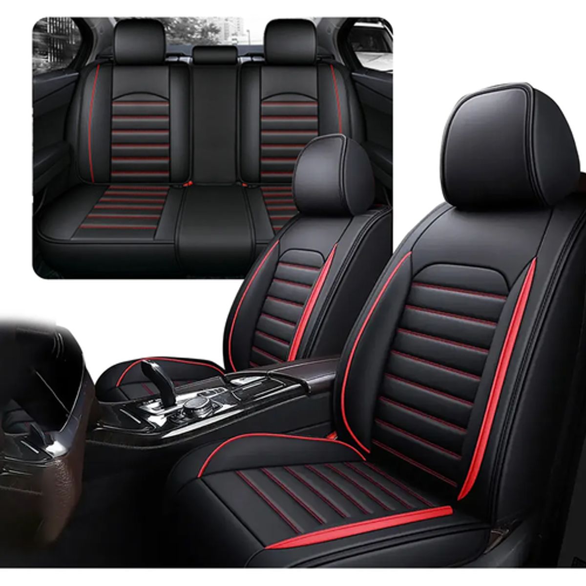 GENERICO - Funda Cubre Asiento Ecocuero Galanta Set 5 Asientos Luxury