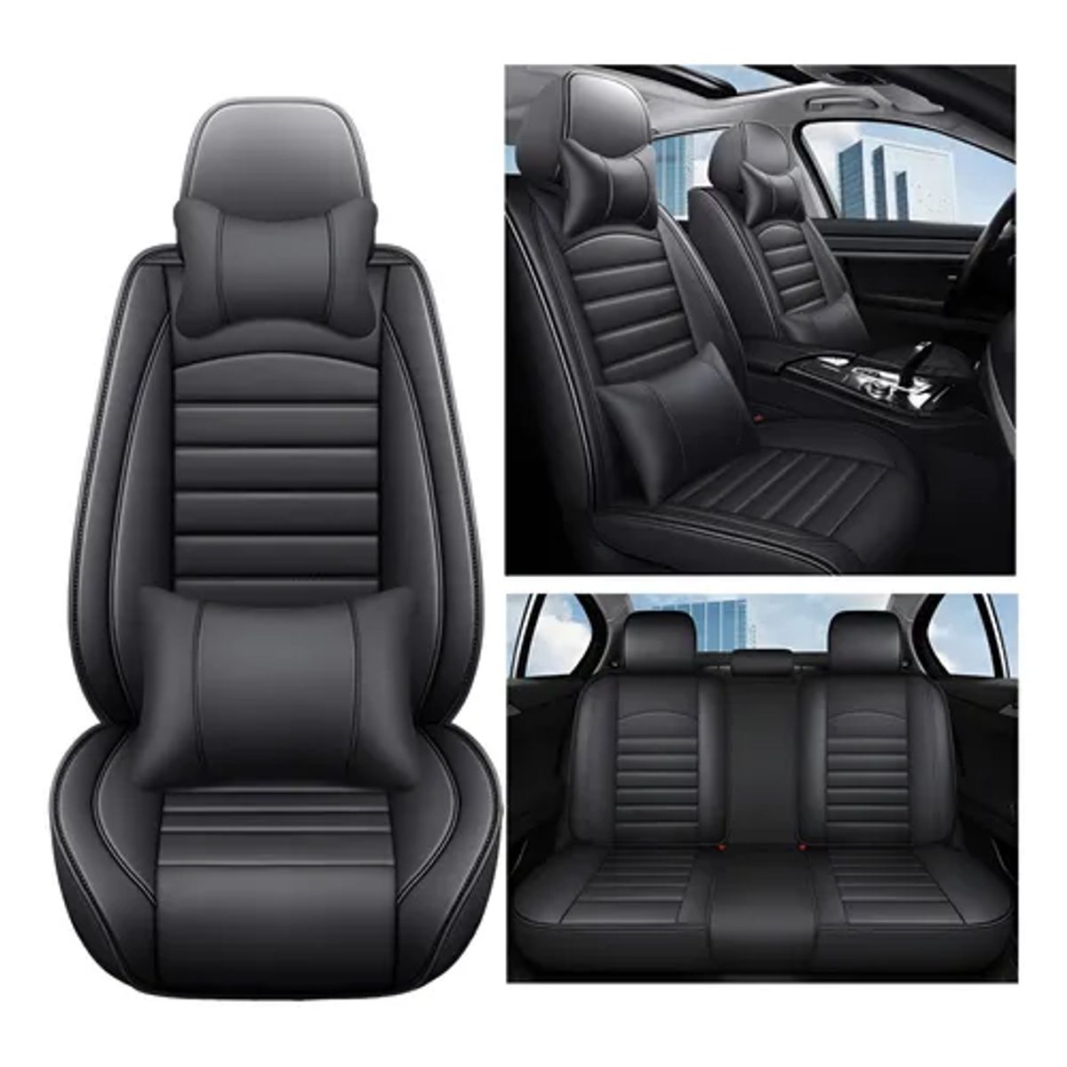 GENERICO - Funda Cubre Asiento Ecocuero Set 5 Asientos Negro