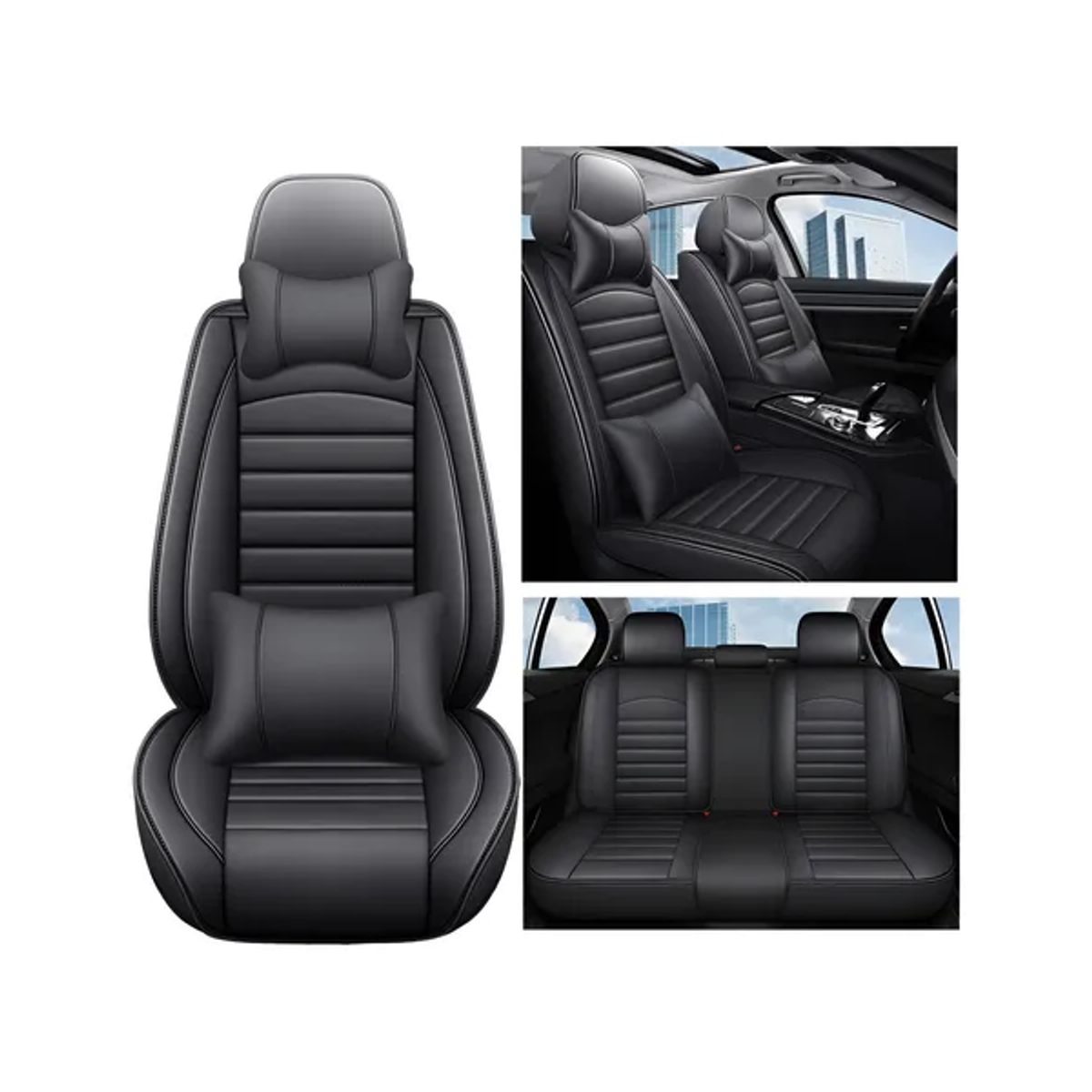 GENERICO - Funda Cubre Asiento Ecocuero Set 5 Asientos Negro