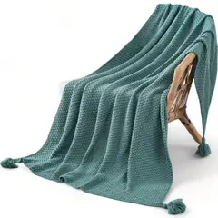 GENERICO - Manta Nordica Con Borlas Tejida Frazada Decorativa 130x190cm - Turquesa