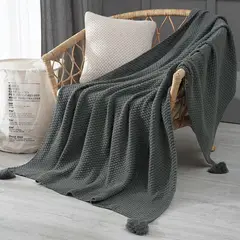 GENERICO - Manta Nordica Con Borlas Tejida Frazada Decorativa 127x172cm - Gris - 2 Plazas