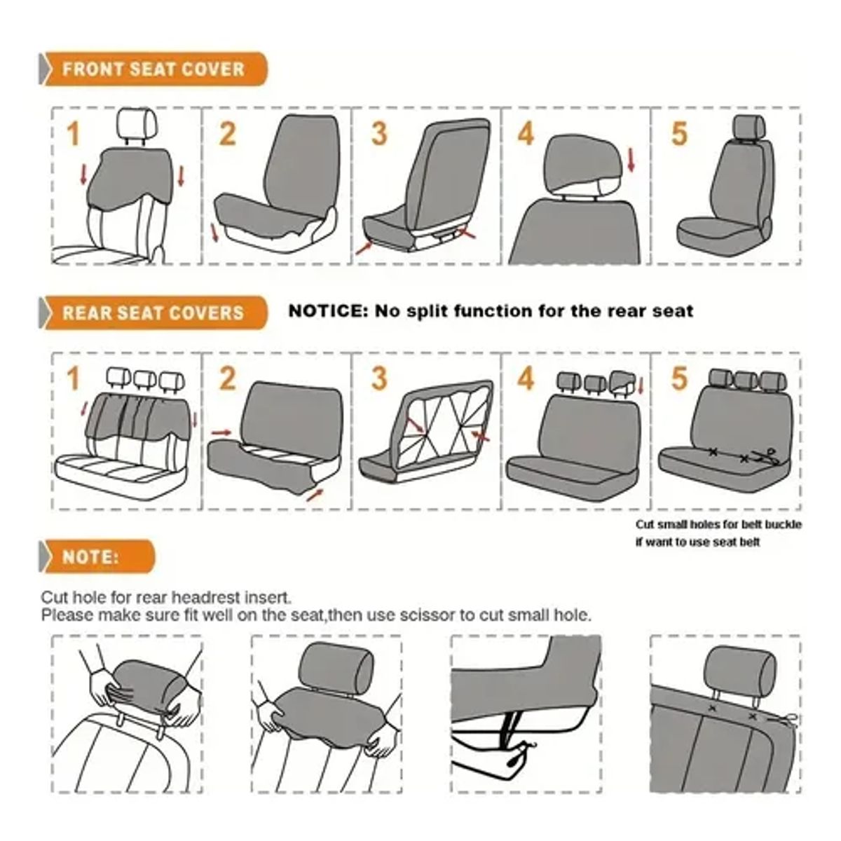 GENERICO - Set Funda Cubre Asiento 9 Piezas Tela Poliéster Negro