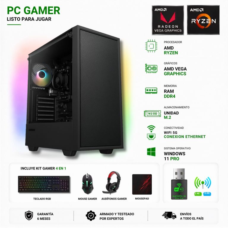 AMD CORP Pc Gamer AMD Ryzen 5 3400G - 16GB Ram - Vega 11 - 1TB