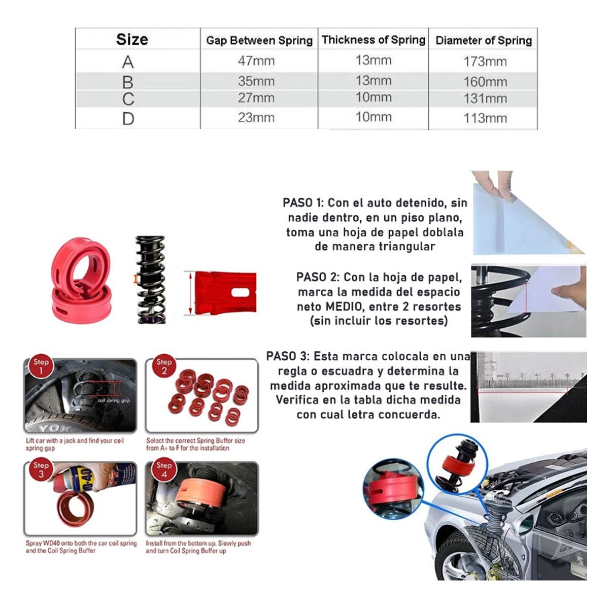 GENERICO - Kit Par Tope De Goma Espiral Amortiguación Auto  A Y B