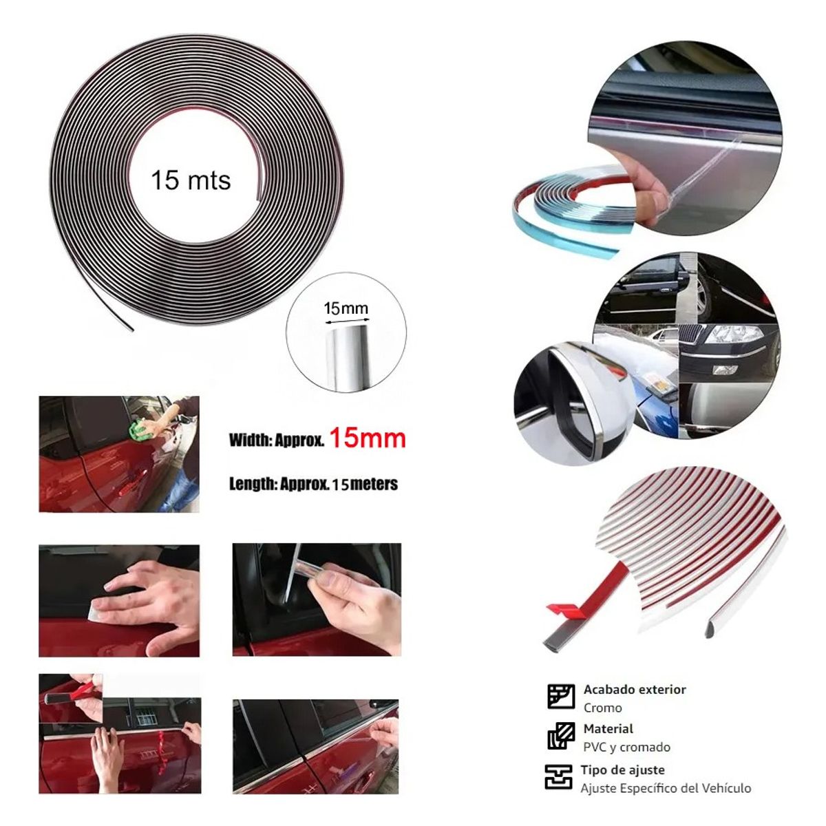 GENERICO - Moldura Decoracion Auto 15mmx15mts