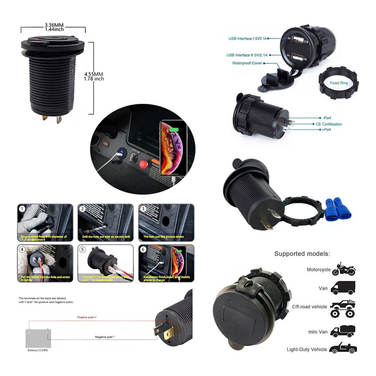 GENERICO - Adaptador Doble Usb Enchufe Con Luz 12v 1a21a