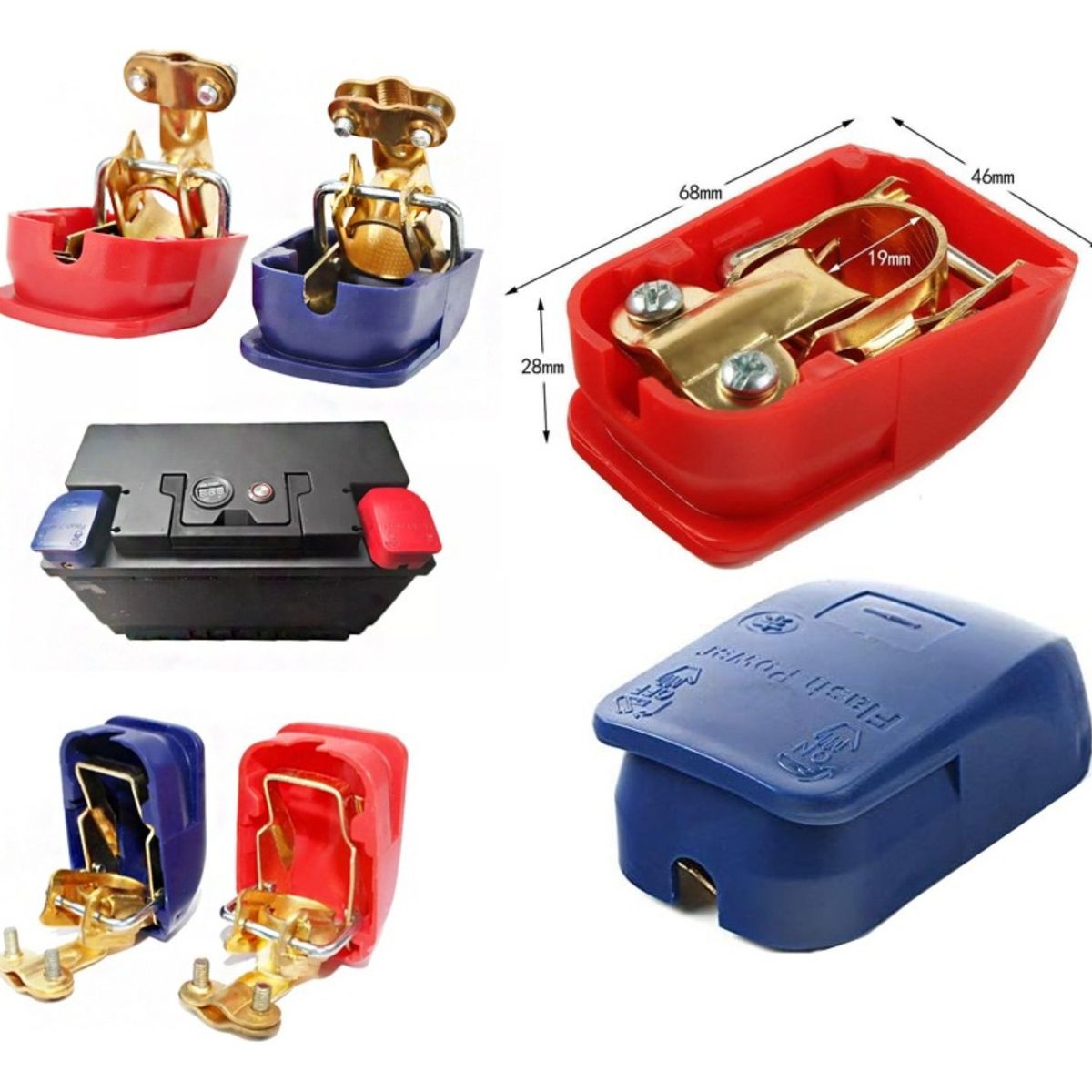 GENERICO - Terminales De Bateria Con Tapas Bornes 12v Positivo Negativo