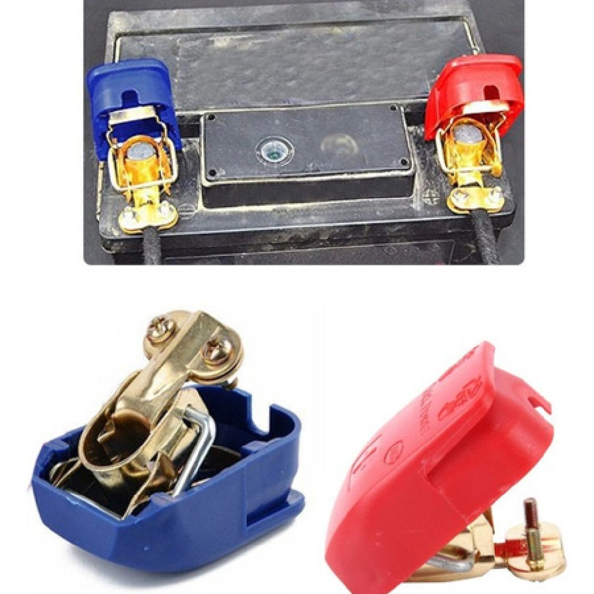 GENERICO - Terminales De Bateria Con Tapas Bornes 12v Positivo Negativo