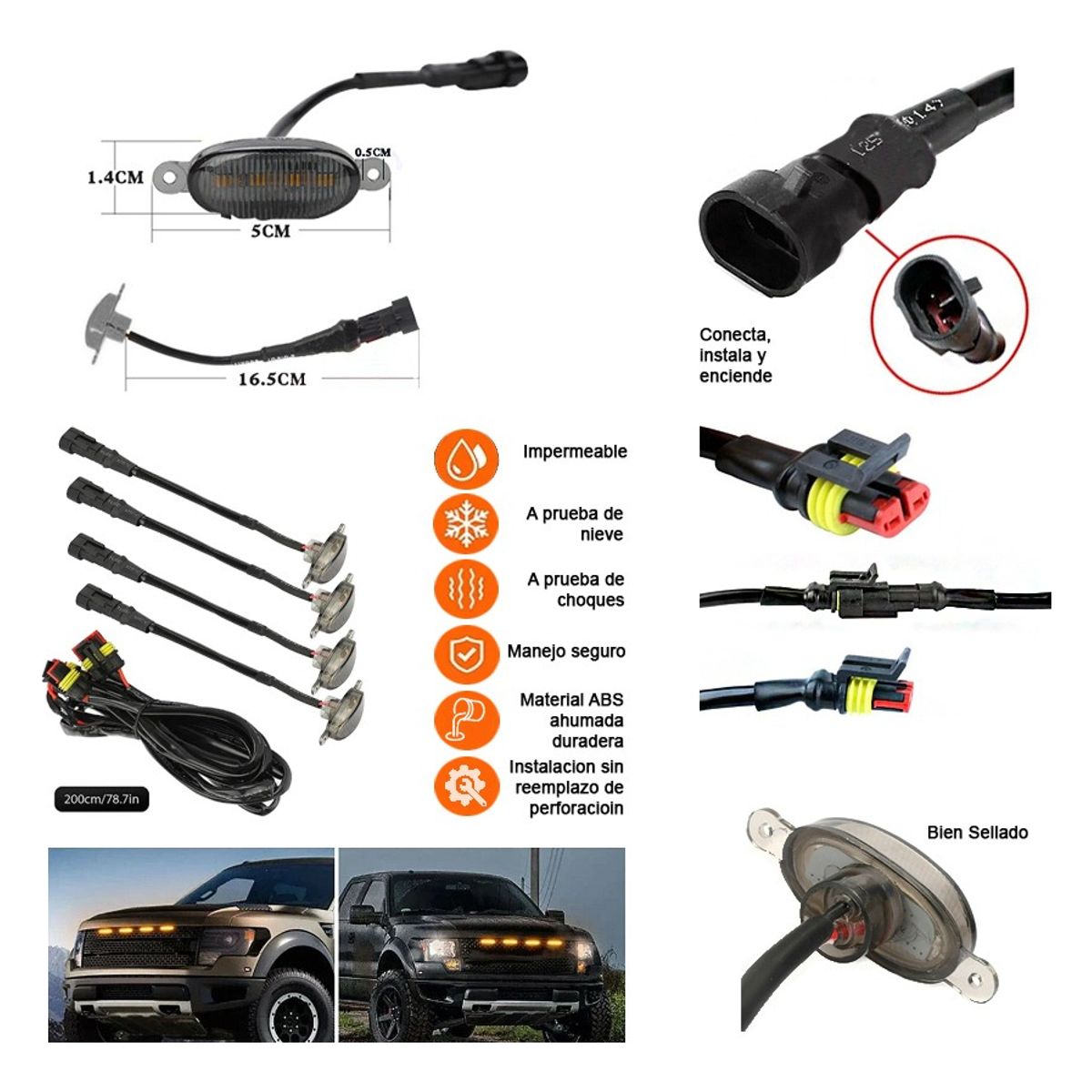 GENERICO - Luces Tipo Led Raptor Para Rejilla Auto Camioneta