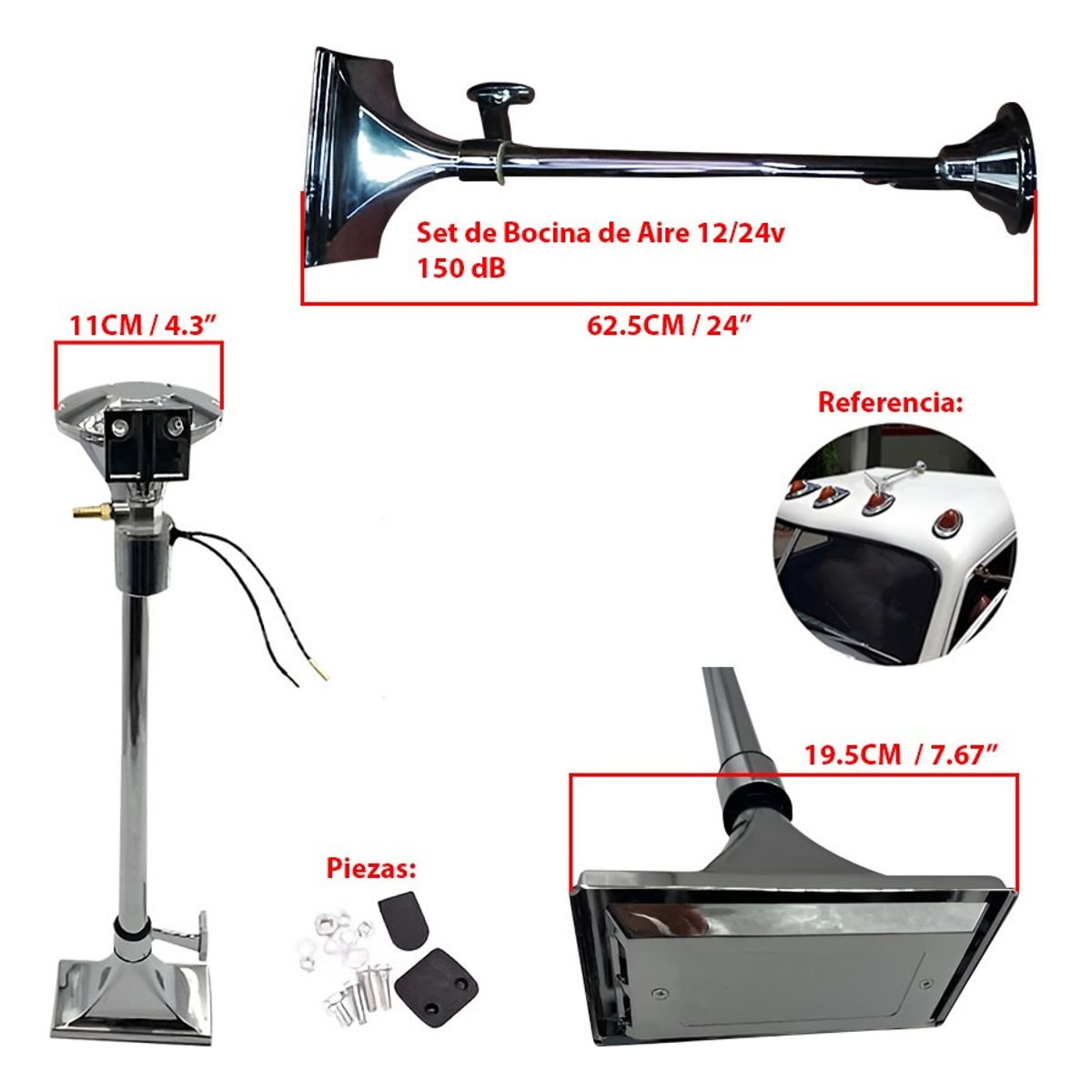 GENERICO - Bocina De Aire Trompeta Cuadrada Camion 1224v  150db