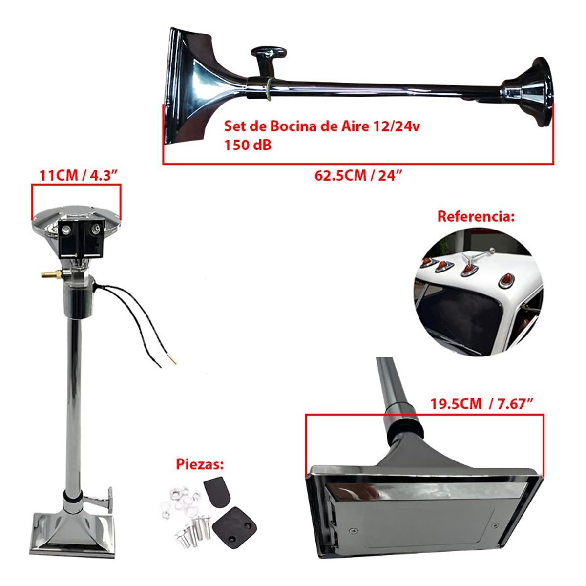 GENERICO - Bocina De Aire Trompeta Cuadrada Camion 1224v  150db