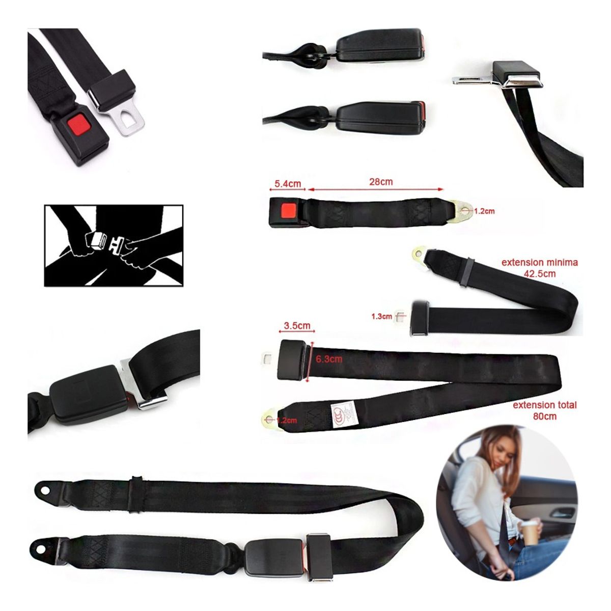 GENERICO - X2 Cinturón De Seguridad Universal 2 Puntas