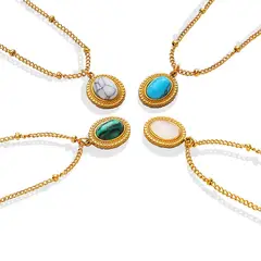 LUX JOYAS - Collar Baño Oro 18k Pelotitas Piedra Ojo de Gato