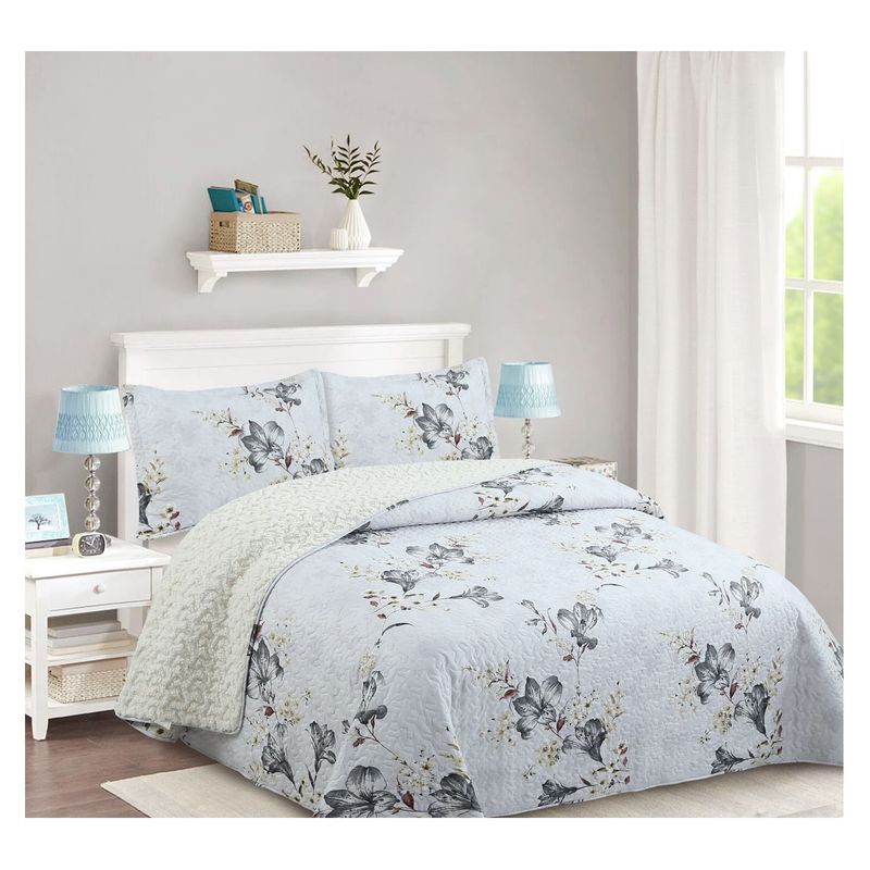 COMPRAPO - Cubrecama Quilt Juvenil Sherpa 2 Plazas Modelo Flores de Ceniza