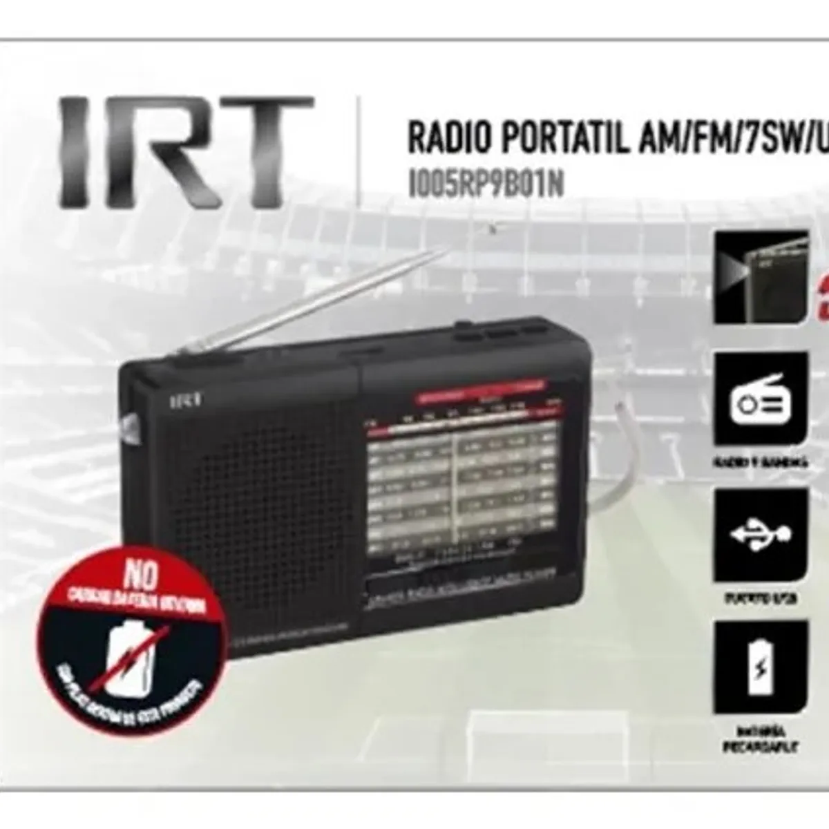 IRT - Radio recargable Portatil Irt Am Fm Sw Usb Msd 9 Bandas