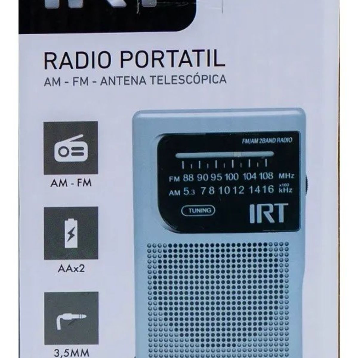 IRT - Radio A Pilas Portatil De Bolsillo Amfm Irt Plateada Color Plateado