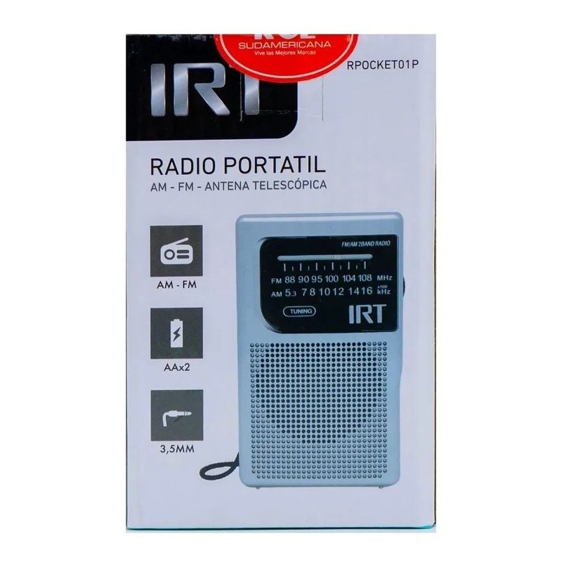 IRT - Radio A Pilas Portatil De Bolsillo Amfm Irt Plateada Color Plateado