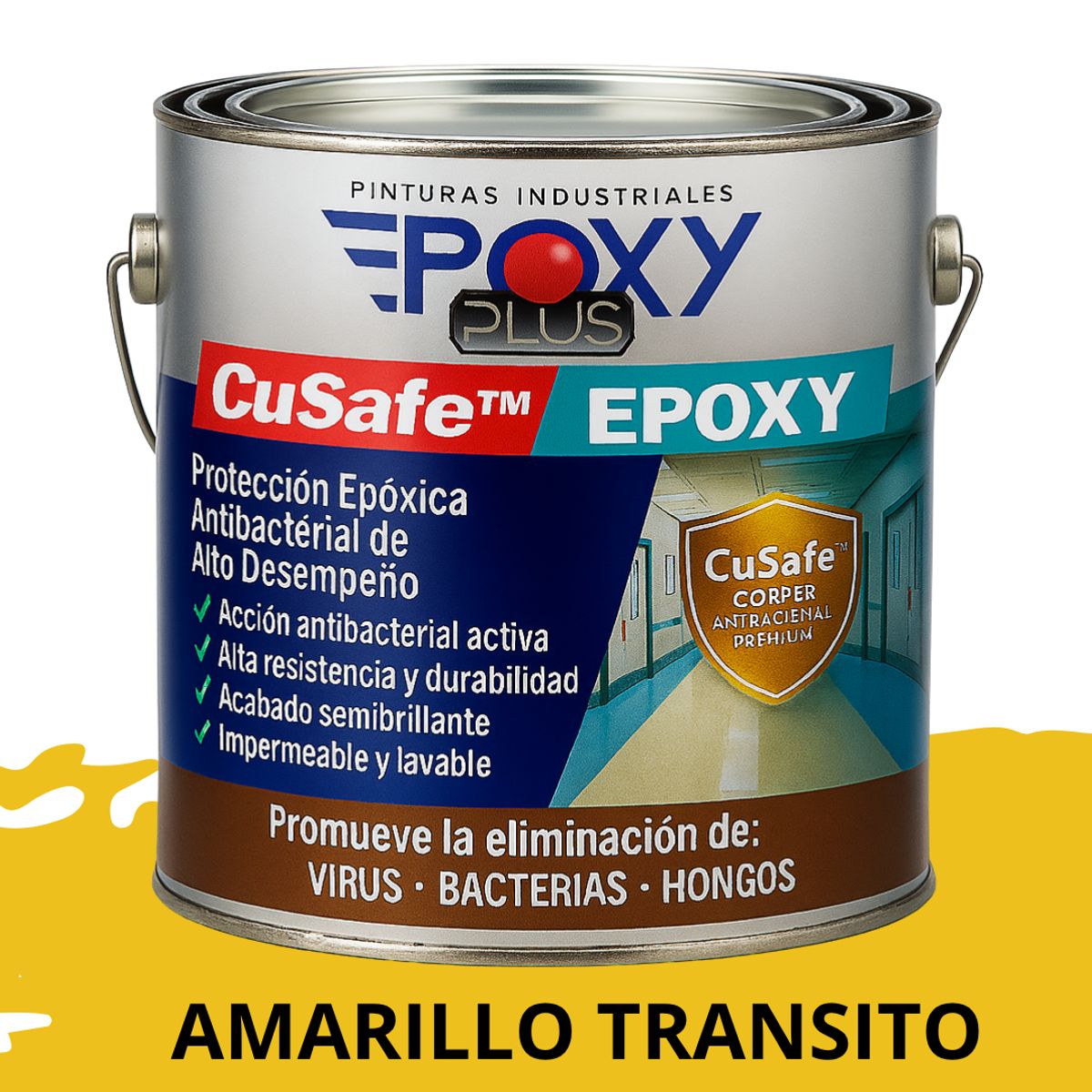 EPOXY - PINTURA PISOS ALTO TRÁFICO  CuSafe Pisos Pro  Epóxica 1K Antibact 4L