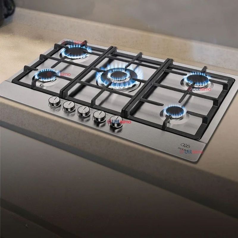 LINE - Encimera Gas Licuado 5 Platos Acero Inoxidable con Chispero