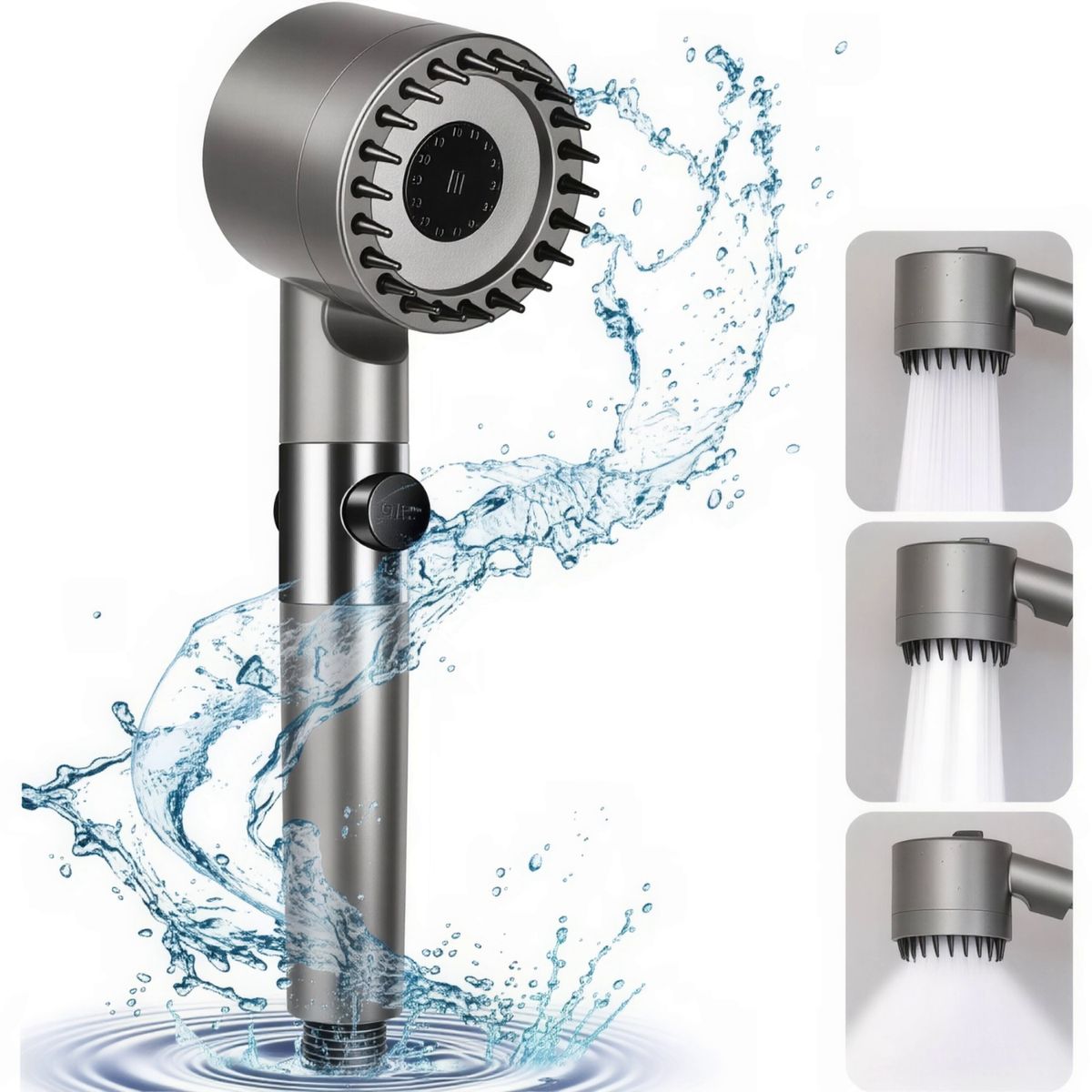 MOVI - CABEZAL DE DUCHA 4 EN 1 con Manguera Flexible de 1.50 cms