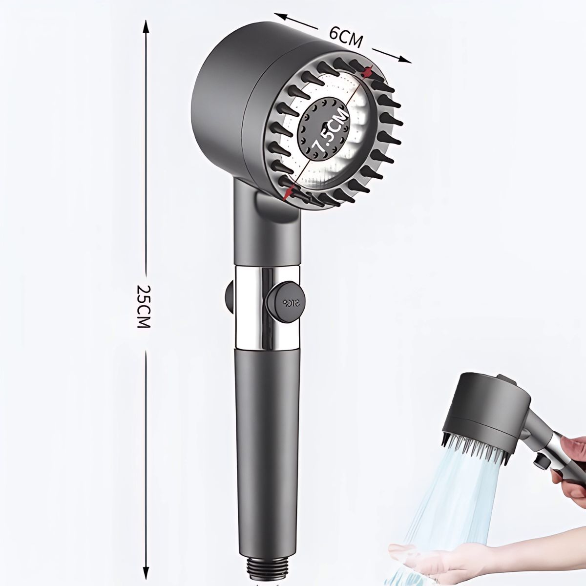MOVI - CABEZAL DE DUCHA 4 EN 1 con Manguera Flexible de 1.50 cms