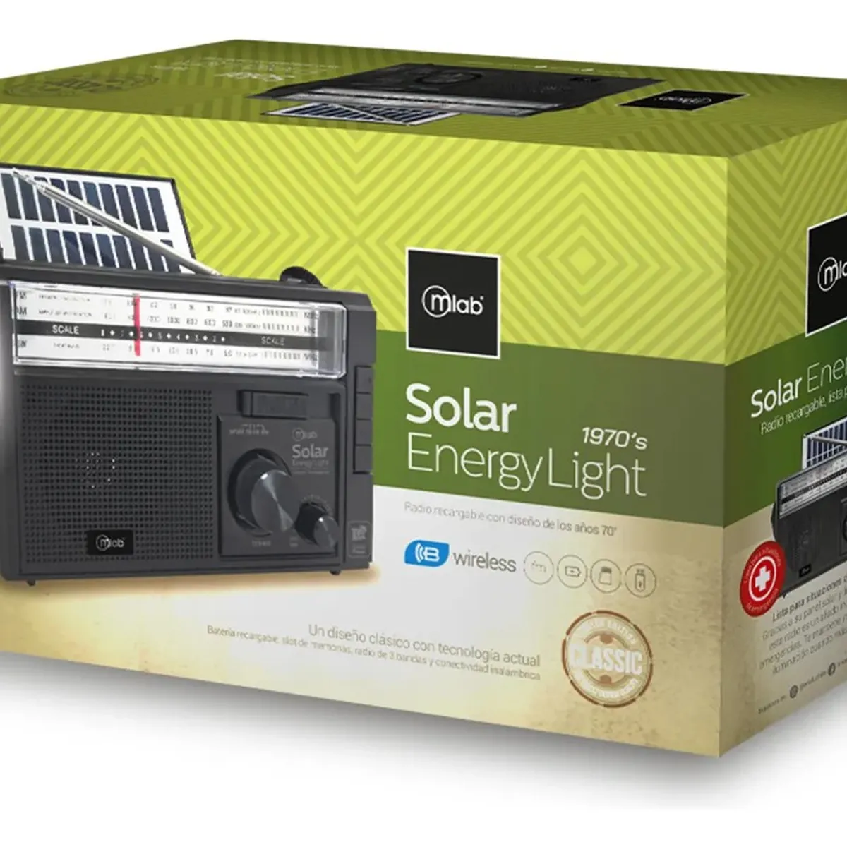 MICROLAB - Radio Portatil Bluetooth Y Linterna Carga Solar Energy Light Negro