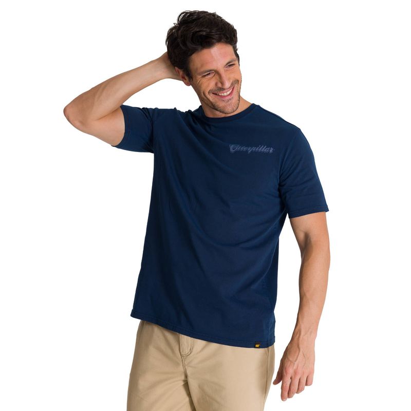 CAT - Polera Manga Corta Hombre Heritage Hard Work Azul CAT