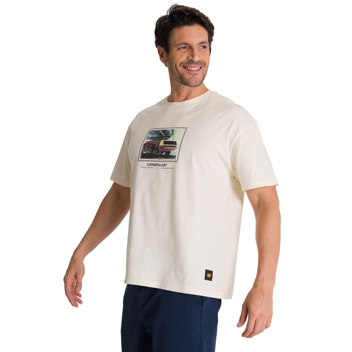 CAT - Polera Manga Corta Hombre Relaxed Innovation Blanco CAT