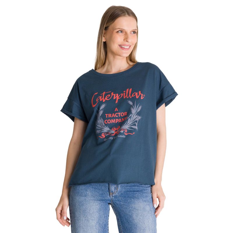 CAT - Polera Manga Corta Mujer Diseño Petroleo CAT