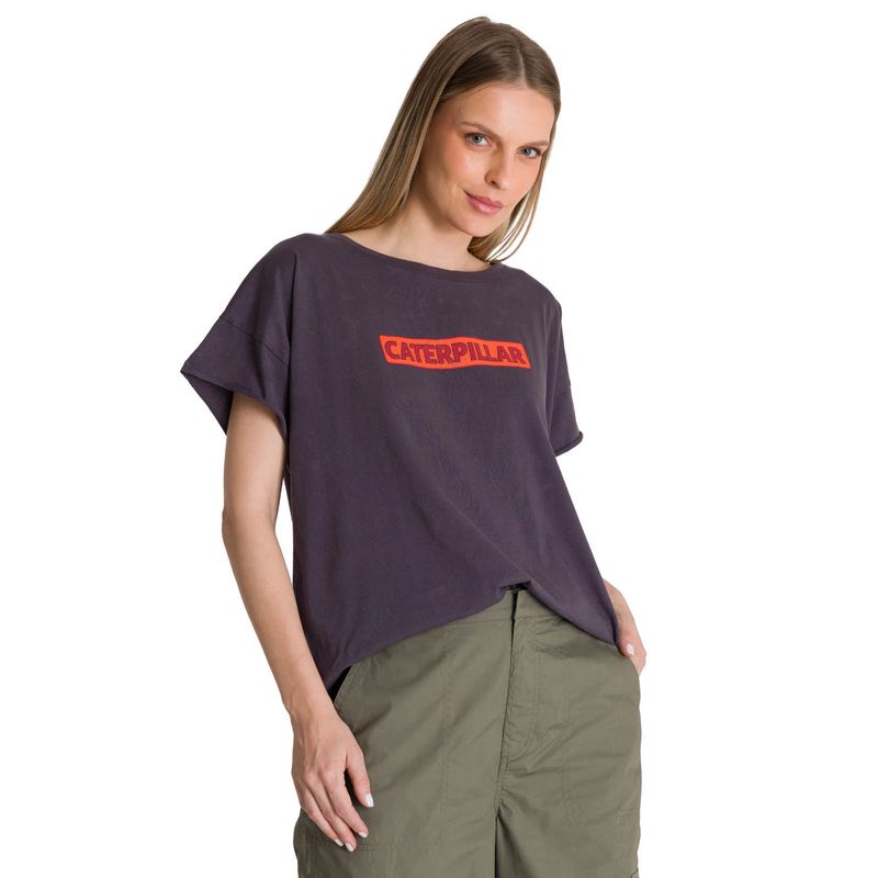 CAT - Polera Manga Corta Mujer Diseño Espalda Gris CAT