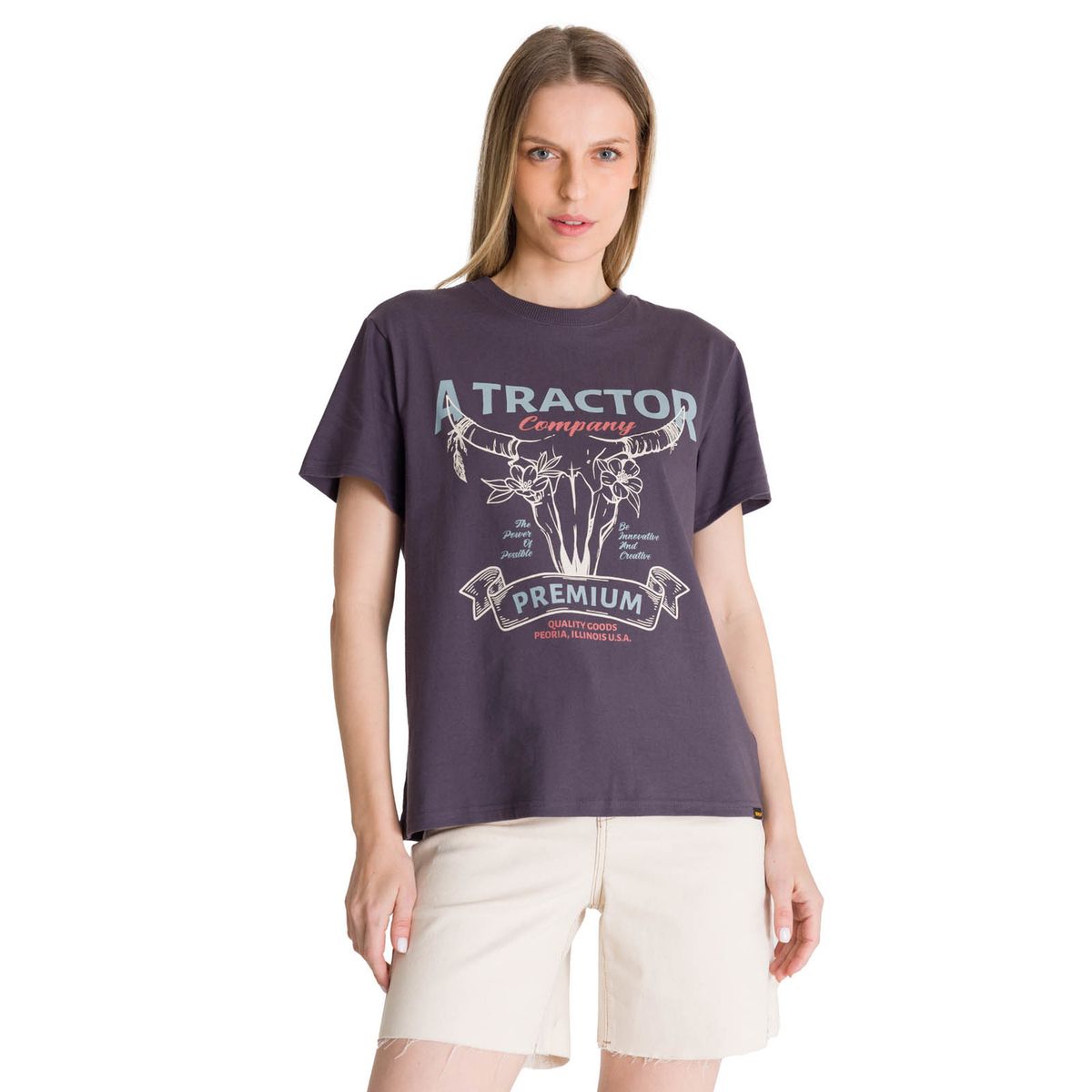 CAT - Polera Manga Corta Mujer Diseño Gris Oscuro CAT