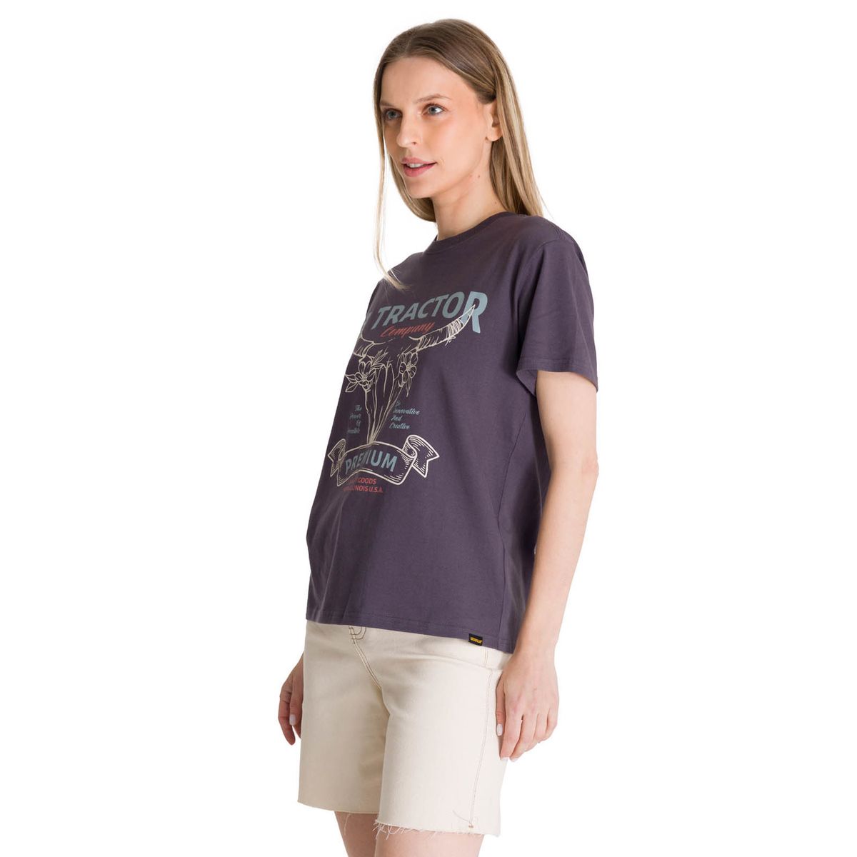 CAT - Polera Manga Corta Mujer Diseño Gris Oscuro CAT