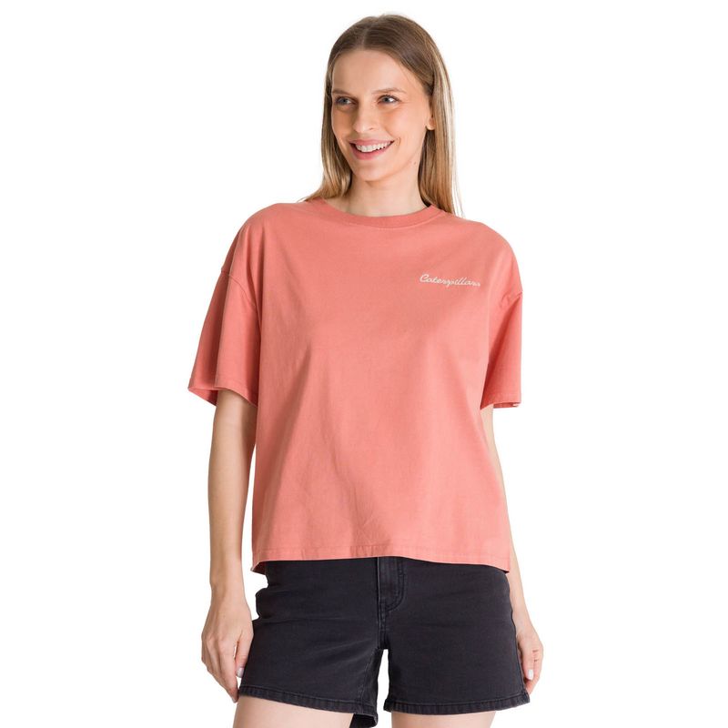 CAT - Polera Manga Corta Boxy Mujer Bordato Rosa CAT