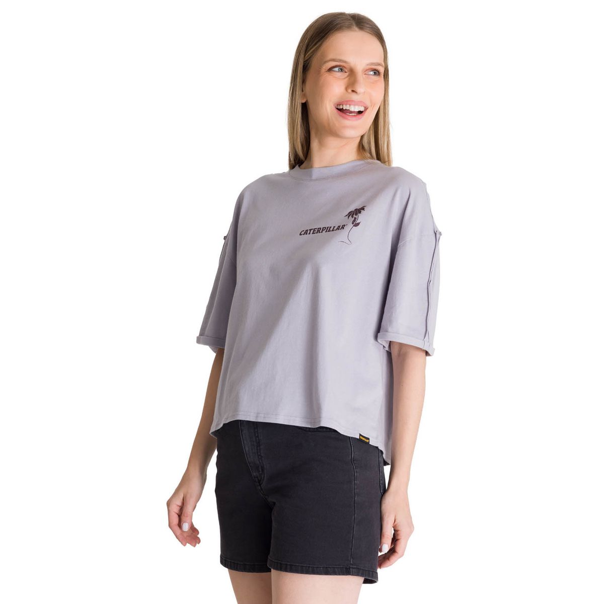 CAT - Polera Manga Corta Oversize Mujer Diseño Lila CAT