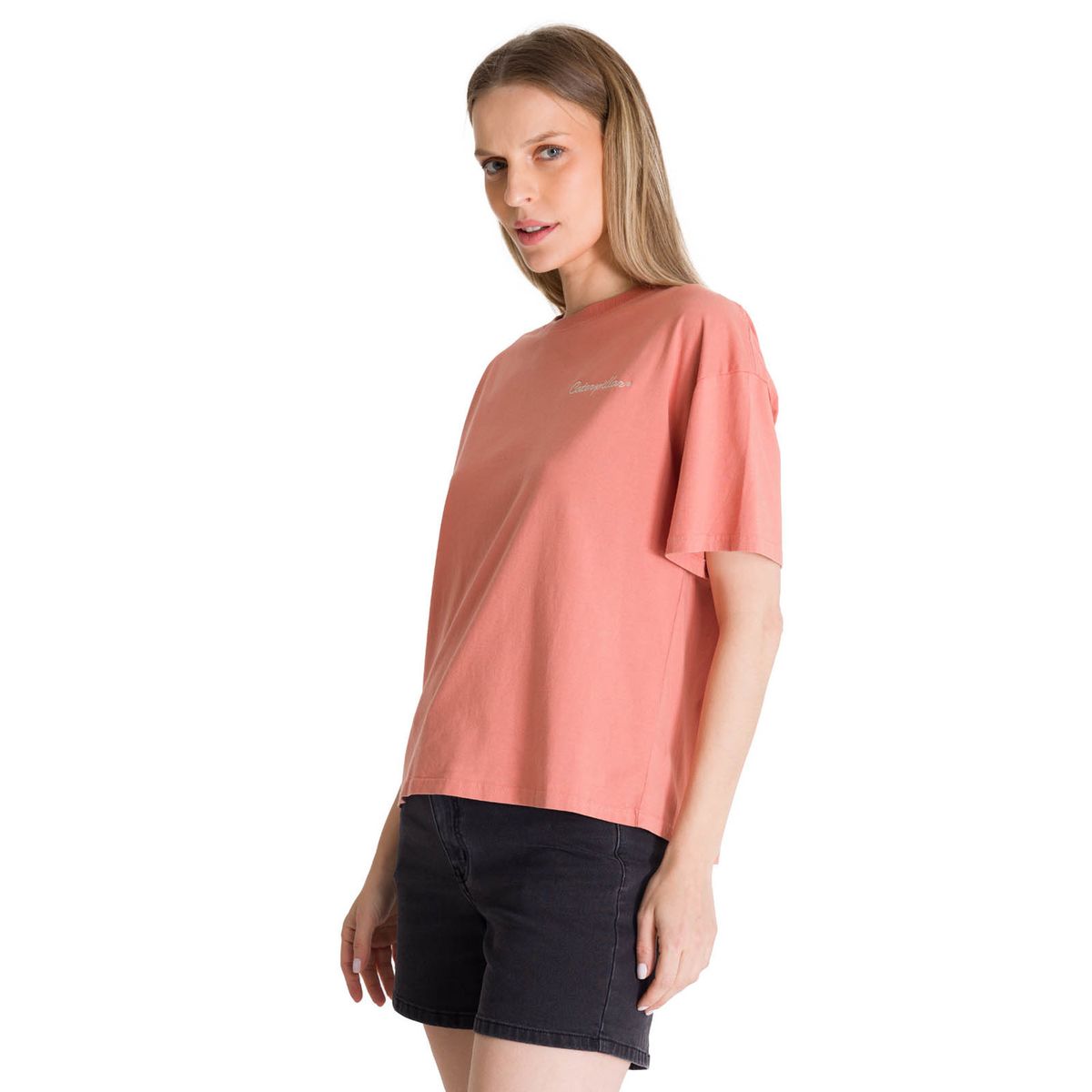 CAT - Polera Manga Corta Boxy Mujer Bordato Rosa CAT