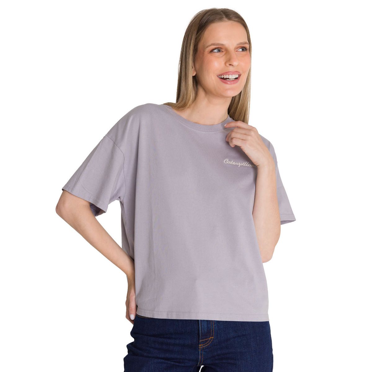 CAT - Polera Manga Corta Boxy Mujer Bordato Lila CAT