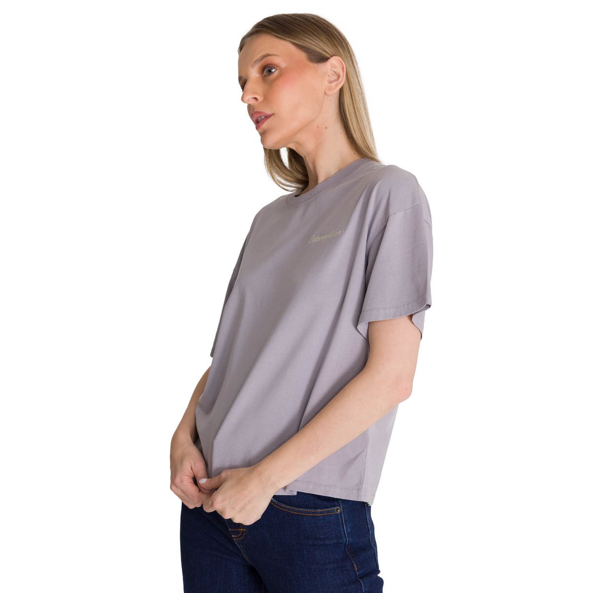 CAT - Polera Manga Corta Boxy Mujer Bordato Lila CAT